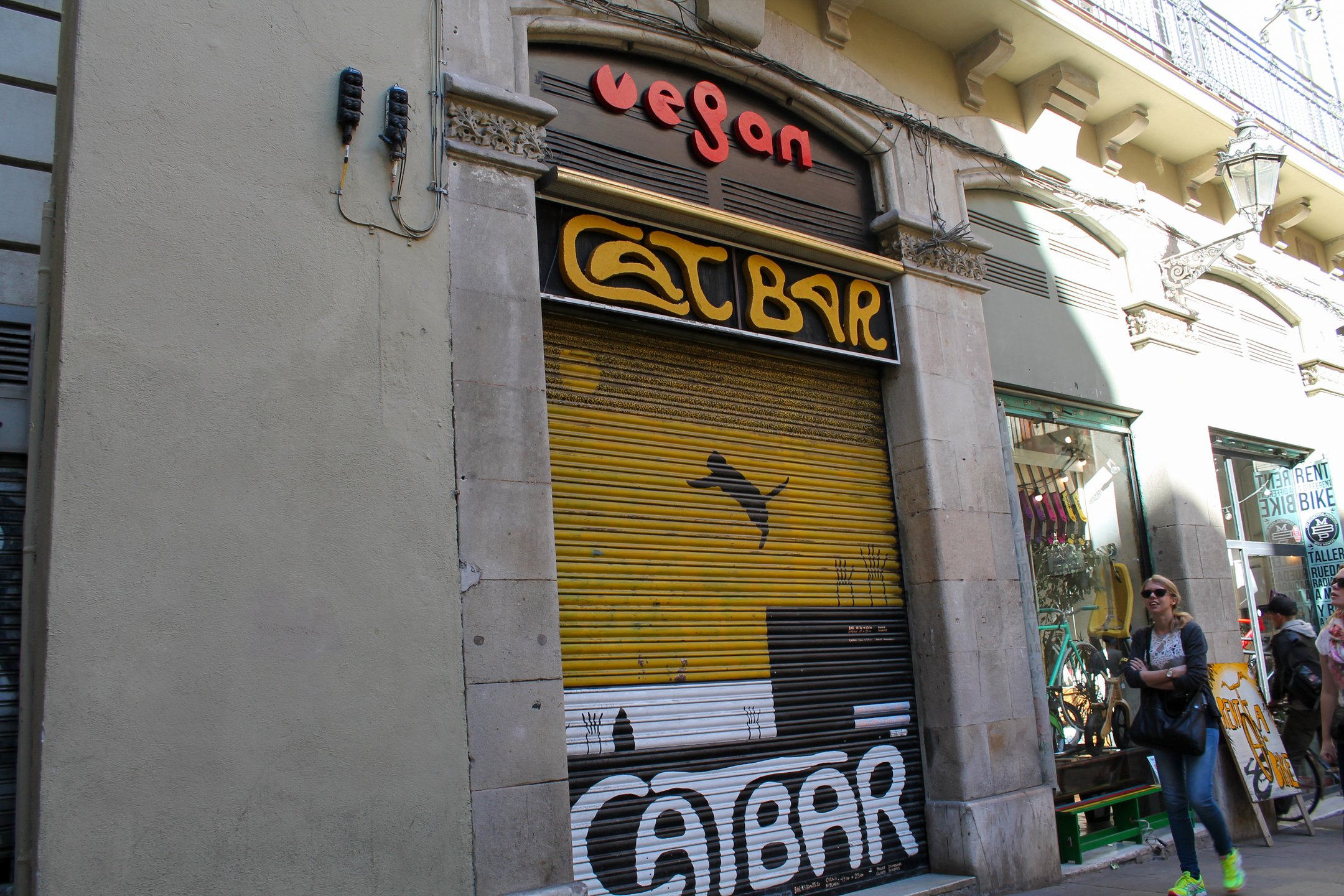 The closed door of the Cat Bar in Barcelona